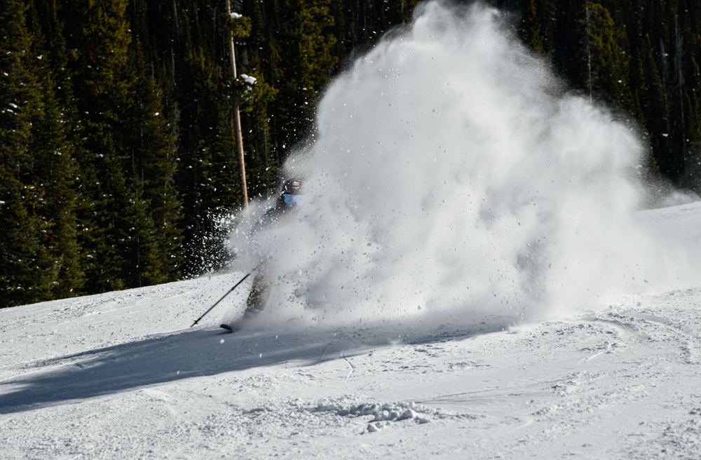 Action,Photo,Of,Skier,Downhill,On,Fresh,Powder,Snow,On