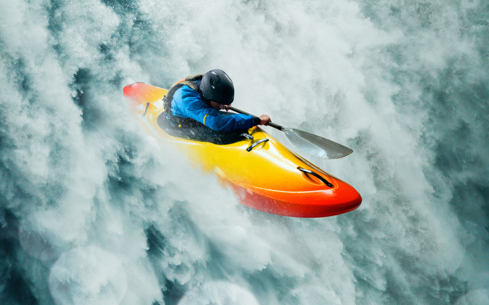 Whitewater,Kayaking,,Extreme,Kayaking.,A,Guy,In,A,Kayak,Sails