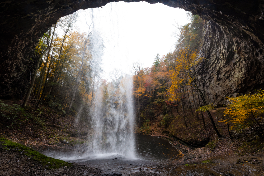 A,Nice,Hike,Leads,Behind,Upper,Piney,Falls,Waterfall,At