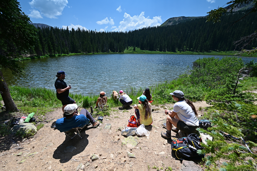 Hikers,Enjoy,View,Of,Hassell,Lake,In,Arapaho,National,Forest,